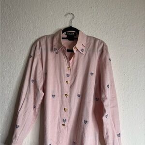 Escada Pink Button-Up Shirt with Heart Embroidery